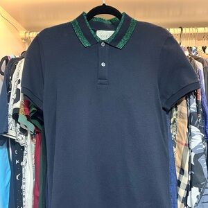 Polo by Ralph Lauren Men's Navy Polo Shirt with Green Collar - XS